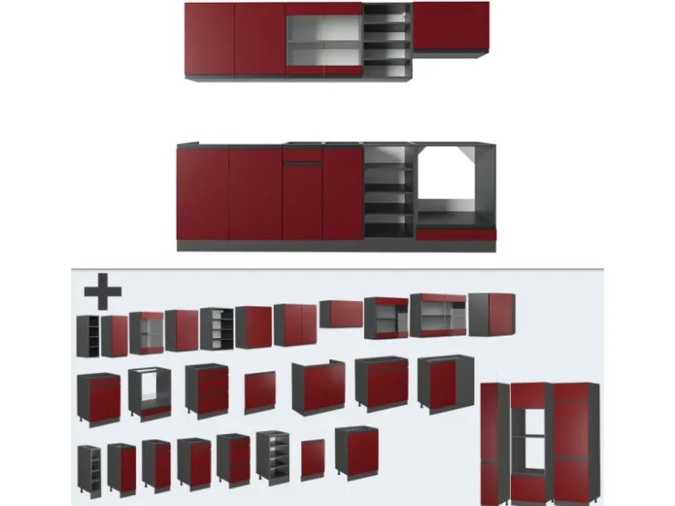 Pantryküchen|Winkelküchen<Vicco R-Line Küchenzeile /Anthrazit 240 cm J-Shape ohne E-Geräte Rot