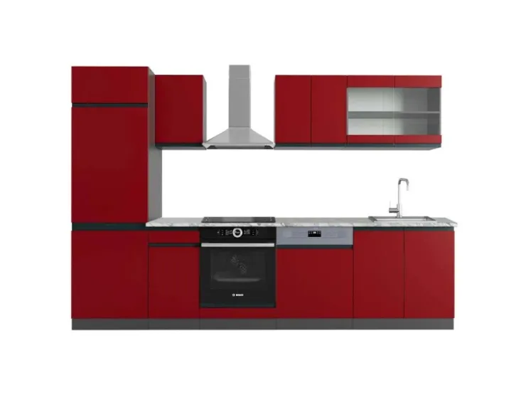 Hot Vicco R-Line Küchenzeile /Anthrazit 300 cm AP Marmor ohne E-Geräte Rot