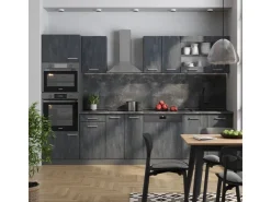 Einbauküchen<Vicco R-Line Küchenzeile Schwarz Beton/Anthrazit 300 cm AP Eiche ohne E-Geräte Beton Anthrazit