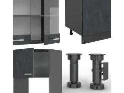 Einbauküchen<Vicco R-Line Küchenzeile Schwarz Beton/Anthrazit 300 cm AP Eiche ohne E-Geräte Beton Anthrazit