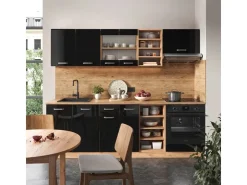 Einbauküchen<Vicco R-Line Küchenzeile /Goldkraft Eiche 240 cm AP Anthrazit ohne E-Geräte Schwarz Hochglanz