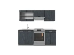 Hot Vicco R-Line Küchenzeile Schwarz Beton/Anthrazit 200 cm AP Marmor ohne E-Geräte Beton Anthrazit