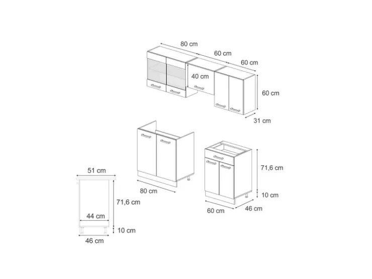 Hot Vicco R-Line Küchenzeile Schwarz Beton/Anthrazit 200 cm AP Marmor ohne E-Geräte Beton Anthrazit