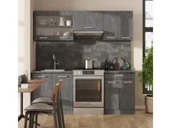 Hot Vicco R-Line Küchenzeile Schwarz Beton/Anthrazit 200 cm AP Marmor ohne E-Geräte Beton Anthrazit