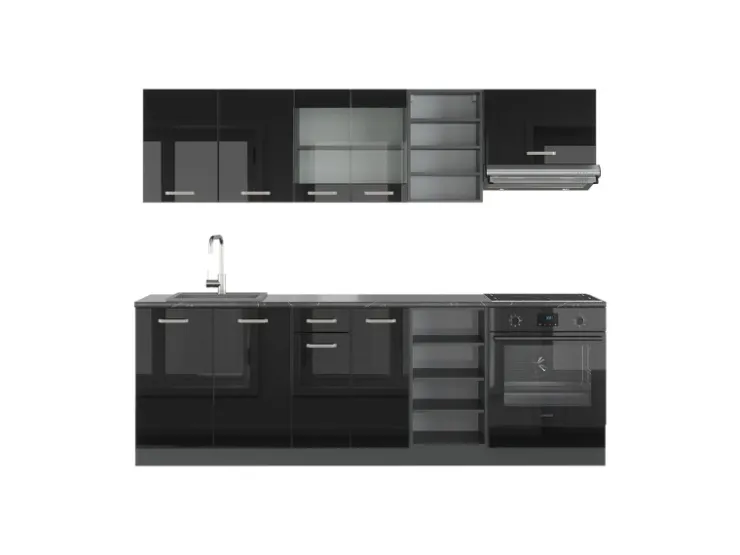 Hot Vicco R-Line Küchenzeile /Anthrazit 240 cm ohne Arbeitsplatte ohne E-Geräte Schwarz Hochglanz