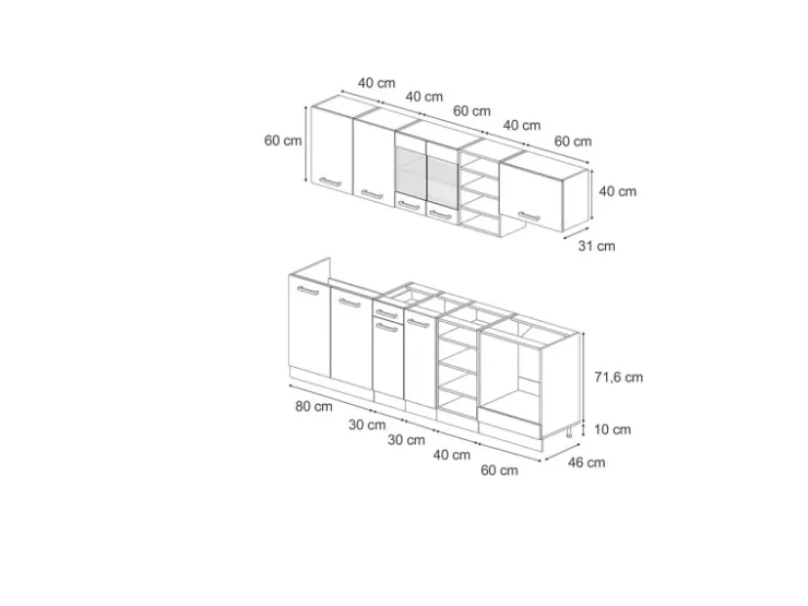 Hot Vicco R-Line Küchenzeile /Anthrazit 240 cm ohne Arbeitsplatte ohne E-Geräte Schwarz Hochglanz