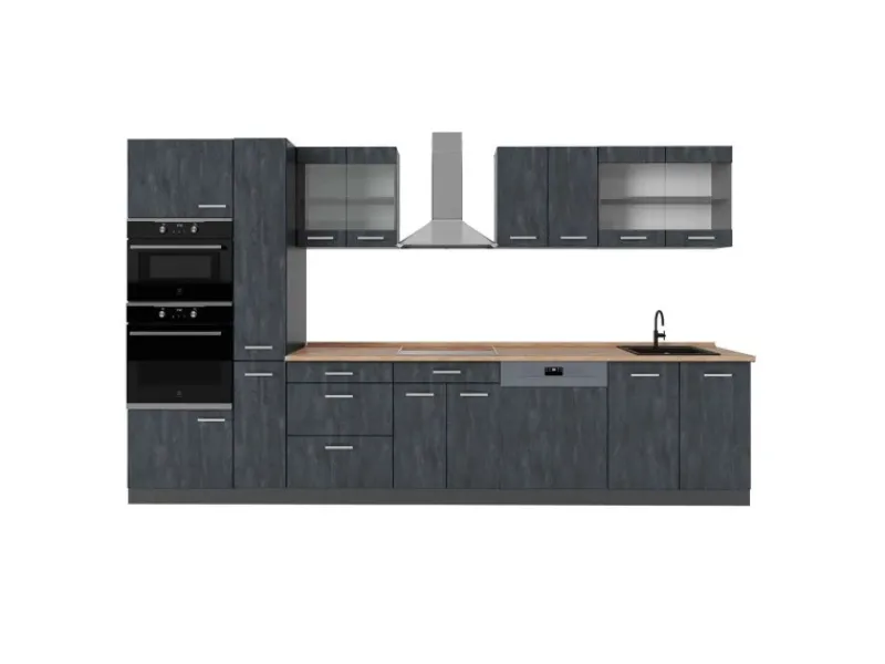 Best Vicco R-Line Küchenzeile Schwarz Beton/Anthrazit 350 cm AP Eiche ohne E-Geräte Einbauküchen