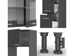Best Vicco R-Line Küchenzeile Schwarz Beton/Anthrazit 350 cm AP Eiche ohne E-Geräte Einbauküchen