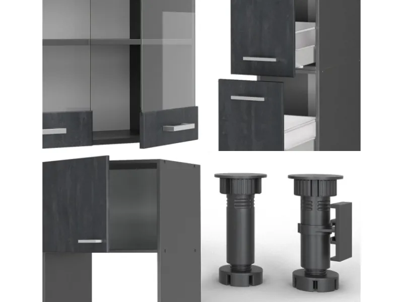 Best Vicco R-Line Küchenzeile Schwarz Beton/Anthrazit 350 cm AP Eiche ohne E-Geräte Einbauküchen