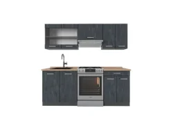 Sale Vicco R-Line Küchenzeile Schwarz Beton/Anthrazit 200 cm AP Eiche ohne E-Geräte Herde|Kochfelder