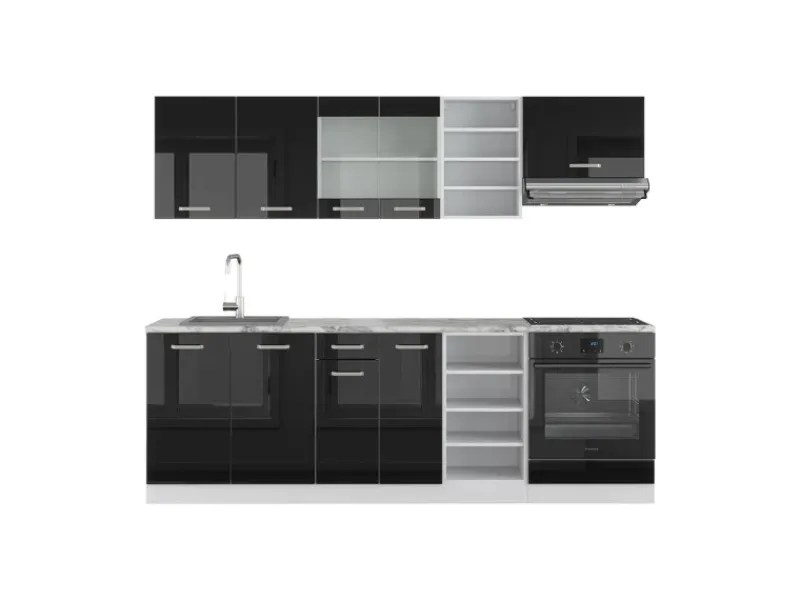 Outlet Vicco R-Line Küchenzeile /Weiß 240 cm ohne Arbeitsplatte ohne E-Geräte Winkelküchen