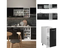 Outlet Vicco R-Line Küchenzeile /Weiß 240 cm ohne Arbeitsplatte ohne E-Geräte Winkelküchen