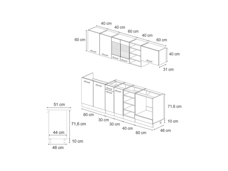 Outlet Vicco R-Line Küchenzeile /Weiß 240 cm ohne Arbeitsplatte ohne E-Geräte Winkelküchen