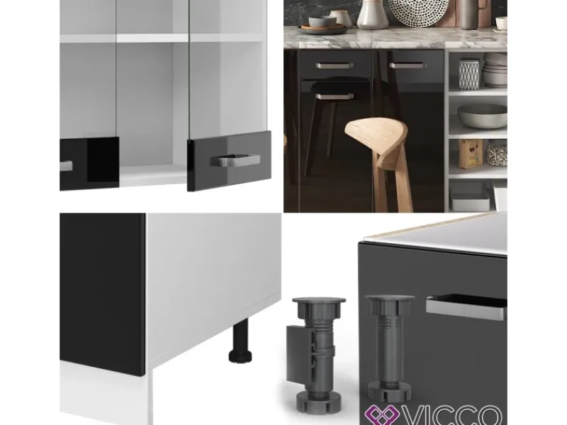 Outlet Vicco R-Line Küchenzeile /Weiß 240 cm ohne Arbeitsplatte ohne E-Geräte Winkelküchen