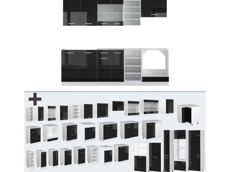 Outlet Vicco R-Line Küchenzeile /Weiß 240 cm ohne Arbeitsplatte ohne E-Geräte Winkelküchen