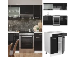 New Vicco R-Line Küchenzeile /Weiß 200 cm AP Anthrazit ohne E-Geräte Schwarz Hochglanz