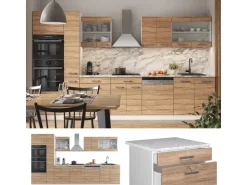 Kühlschränke<Vicco R-Line Küchenzeile Sonoma/Weiß 350 cm mit HochschrankAP Eiche ohne E-Geräte Sonoma-Weiß