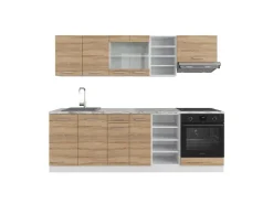 Herde|Einbauküchen<Vicco R-Line Küchenzeile Sonoma/Weiß 240 cm ohne Arbeitsplatte ohne E-Geräte Sonoma-Weiß