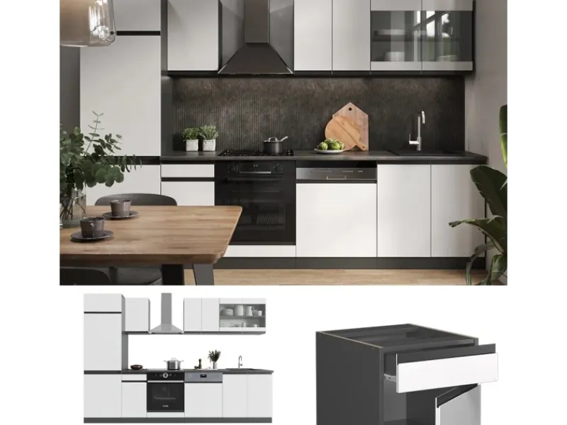 Best Vicco R-Line Küchenzeile /Anthrazit 300 cm AP Marmor ohne E-Geräte Einbauküchen
