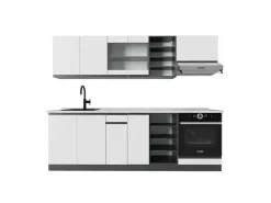 Vicco R-Line Küchenzeile /Anthrazit 240 cm AP Marmor ohne E-Geräte Weiß