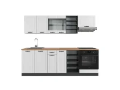Discount Vicco R-Line Küchenzeile Weiß Landhaus/Anthrazit 240 cm AP Eiche ohne E-Geräte Einbauküchen