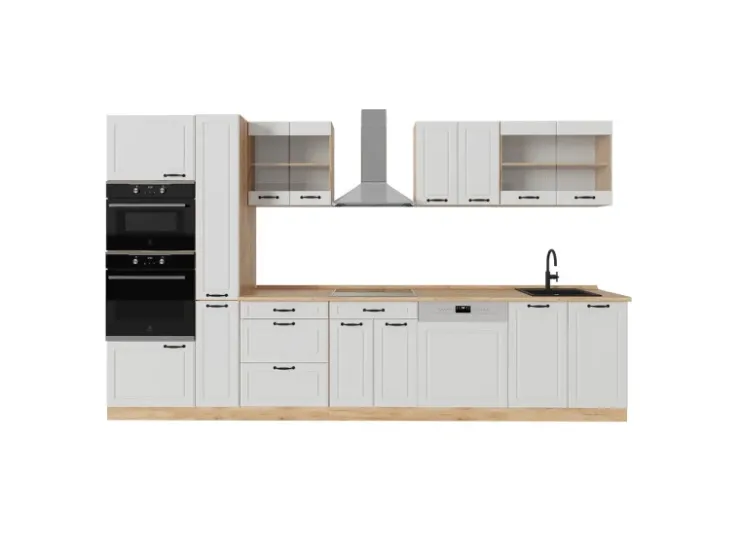 New Vicco R-Line Küchenzeile Weiß Landhaus/Goldkraft Eiche 350 cm AP Eiche ohne E-Geräte Weiß Struktur