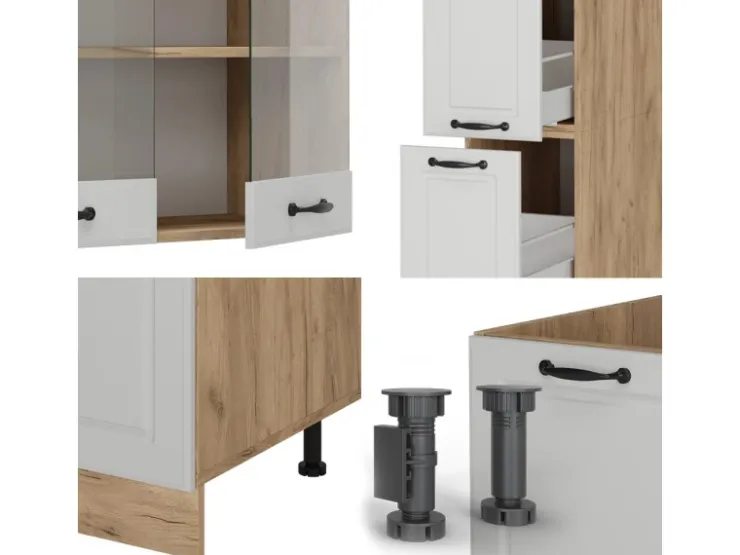 New Vicco R-Line Küchenzeile Weiß Landhaus/Goldkraft Eiche 350 cm AP Eiche ohne E-Geräte Weiß Struktur