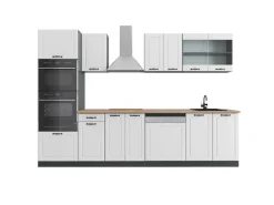 Discount Vicco R-Line Küchenzeile Weiß Landhaus/Anthrazit 300 cm mit HochschrankAP Eiche ohne E-Geräte Küchenschränke|Einbauküchen