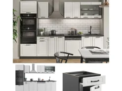 Discount Vicco R-Line Küchenzeile Weiß Landhaus/Anthrazit 300 cm mit HochschrankAP Eiche ohne E-Geräte Küchenschränke|Einbauküchen