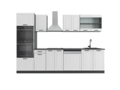 Vicco R-Line Küchenzeile Weiß Landhaus/Anthrazit 300 cm mit Hochschrankohne Arbeitsplatte ohne E-Geräte Weiß Strukturiert