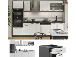 Vicco R-Line Küchenzeile Weiß Landhaus/Anthrazit 300 cm mit Hochschrankohne Arbeitsplatte ohne E-Geräte Weiß Strukturiert