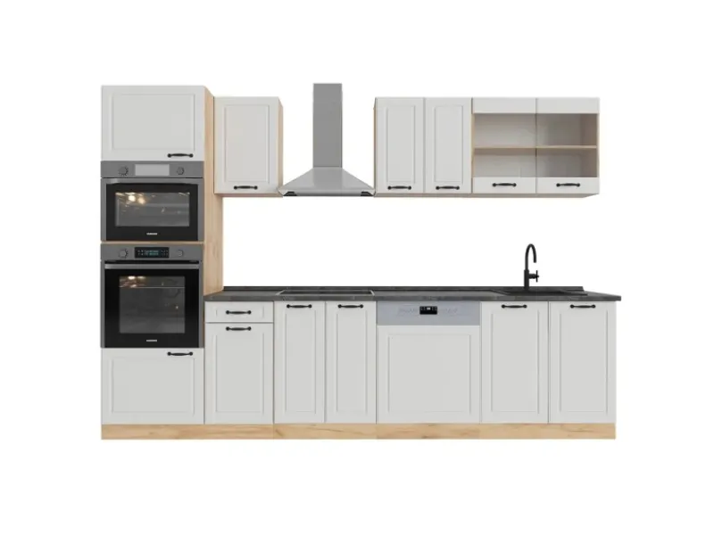 Online Vicco R-Line Küchenzeile Weiß Landhaus/Goldkraft Eiche 300 cm mit HochschrankAP Anthrazit ohne E-Geräte Küchenrückwände|Einbauküchen