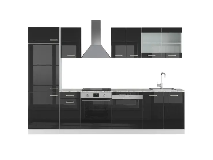 Online Vicco R-Line Küche 300 cm AP Marmor ohne E-Geräte Schwarz Hochglanz