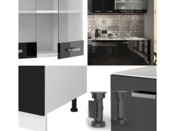 Online Vicco R-Line Küche 300 cm AP Marmor ohne E-Geräte Schwarz Hochglanz