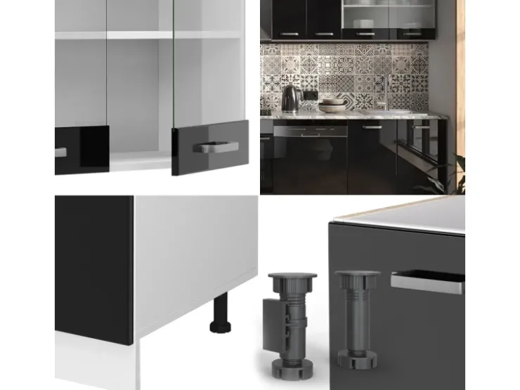 Online Vicco R-Line Küche 300 cm AP Marmor ohne E-Geräte Schwarz Hochglanz