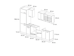 Outlet Vicco R-Line Küche /Goldkraft Eiche 300 cm ohne Arbeitsplatte ohne E-Geräte Schwarz Hochglanz