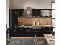Outlet Vicco R-Line Küche /Goldkraft Eiche 300 cm ohne Arbeitsplatte ohne E-Geräte Schwarz Hochglanz