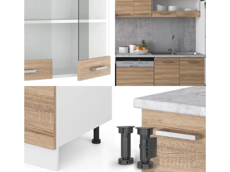 Vicco R-Line Küche Sonoma 300 cm AP Marmor ohne E-Geräte Einbauküchen