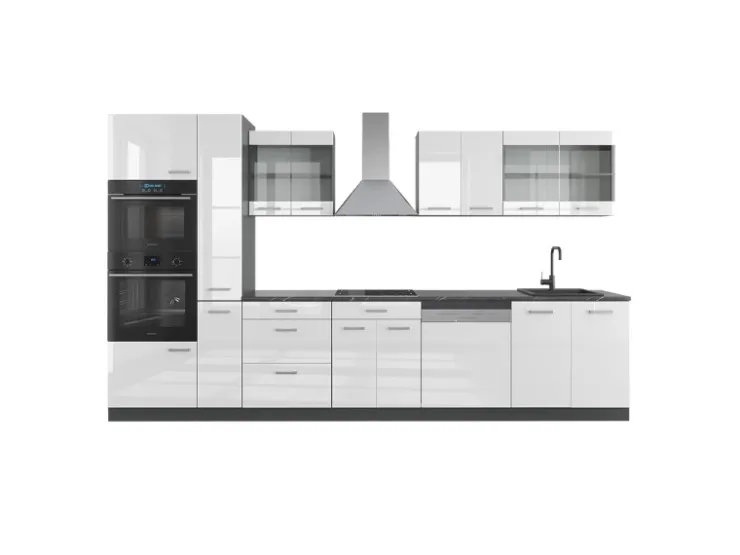 Best Vicco R-Line Küche /Anthrazit 350 cm mit Hochschrankohne Arbeitsplatte ohne E-Geräte Weiß Hochglanz