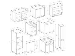 Best Vicco R-Line Küche /Anthrazit 350 cm mit Hochschrankohne Arbeitsplatte ohne E-Geräte Weiß Hochglanz