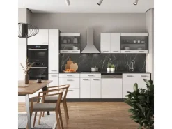 Best Vicco R-Line Küche /Anthrazit 350 cm mit Hochschrankohne Arbeitsplatte ohne E-Geräte Weiß Hochglanz