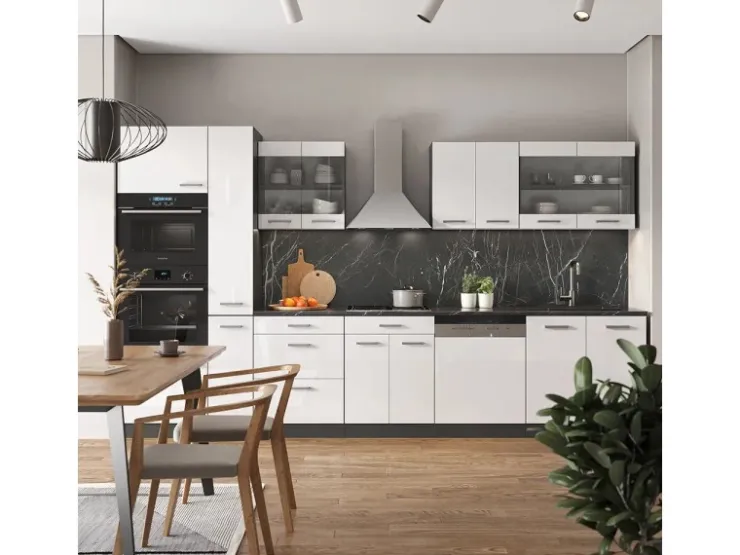 Best Vicco R-Line Küche /Anthrazit 350 cm mit Hochschrankohne Arbeitsplatte ohne E-Geräte Weiß Hochglanz