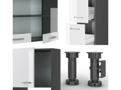 Best Vicco R-Line Küche /Anthrazit 350 cm mit Hochschrankohne Arbeitsplatte ohne E-Geräte Weiß Hochglanz