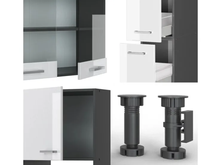 Best Vicco R-Line Küche /Anthrazit 350 cm mit Hochschrankohne Arbeitsplatte ohne E-Geräte Weiß Hochglanz