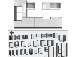 Best Vicco R-Line Küche /Anthrazit 350 cm mit Hochschrankohne Arbeitsplatte ohne E-Geräte Weiß Hochglanz