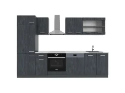 Vicco R-Line KomplettKüche Schwarz Beton/Anthrazit 300 cm AP Marmor ohne E-Geräte Einbauküchen