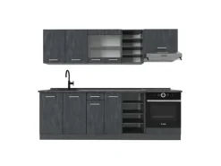Discount Vicco R-Line Komplettküche Schwarz Beton/Anthrazit 240 cm AP Anthrazit ohne E-Geräte Beton Anthrazit