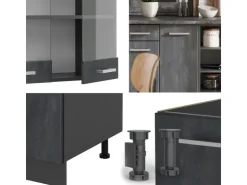 Discount Vicco R-Line Komplettküche Schwarz Beton/Anthrazit 240 cm AP Anthrazit ohne E-Geräte Beton Anthrazit