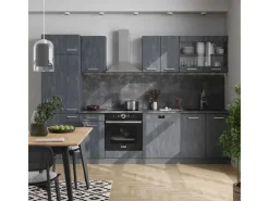 New Vicco R-Line KomplettKüche Schwarz Beton/Anthrazit 300 cm AP Anthrazit ohne E-Geräte Einbauküchen