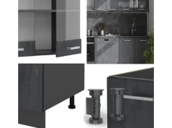 New Vicco R-Line KomplettKüche Schwarz Beton/Anthrazit 300 cm AP Anthrazit ohne E-Geräte Einbauküchen